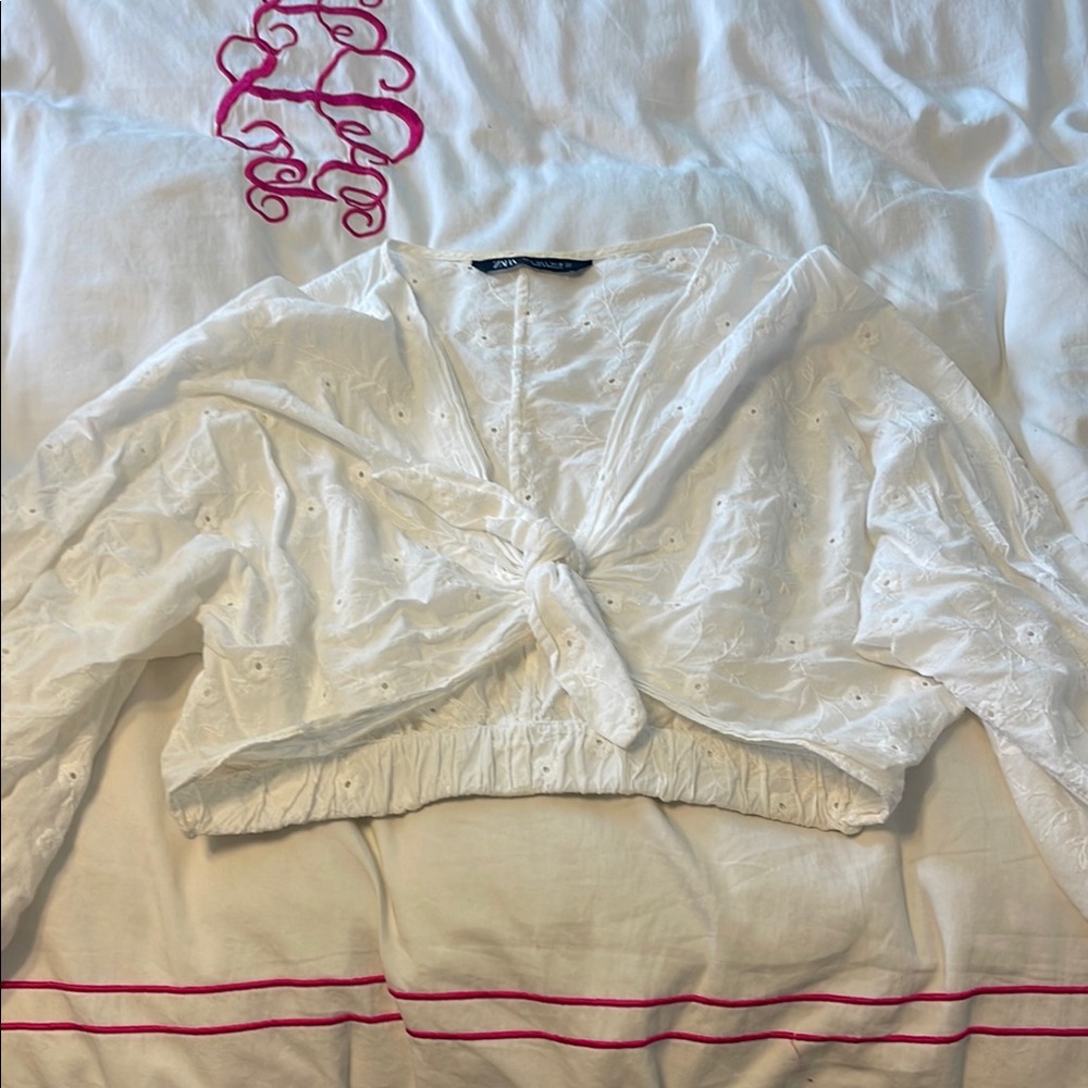 Zara White Eyelet Blouse